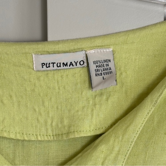 Putumayo 100% Linen Tailored V-Neck Blouse Chartreuse Women’s Size Large - Picture 10 of 11